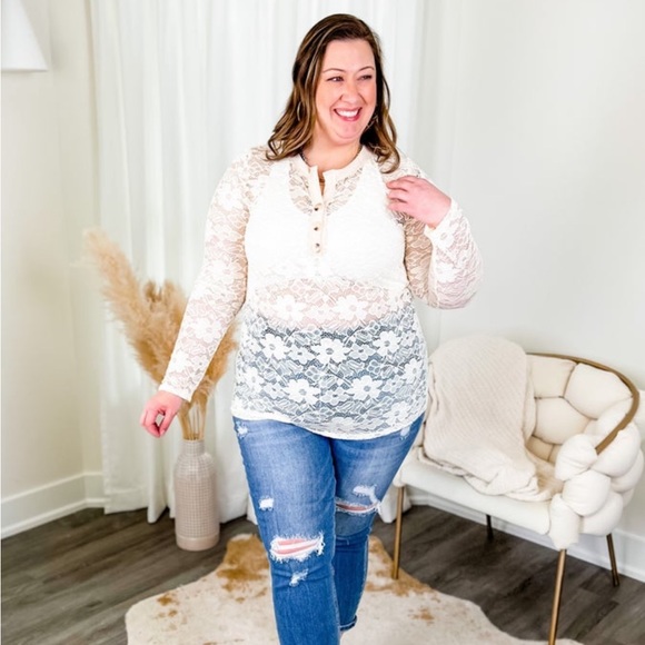 NEW Bibi Oatmeal Floral Long Sleeve Lace Top size small - Picture 6 of 8